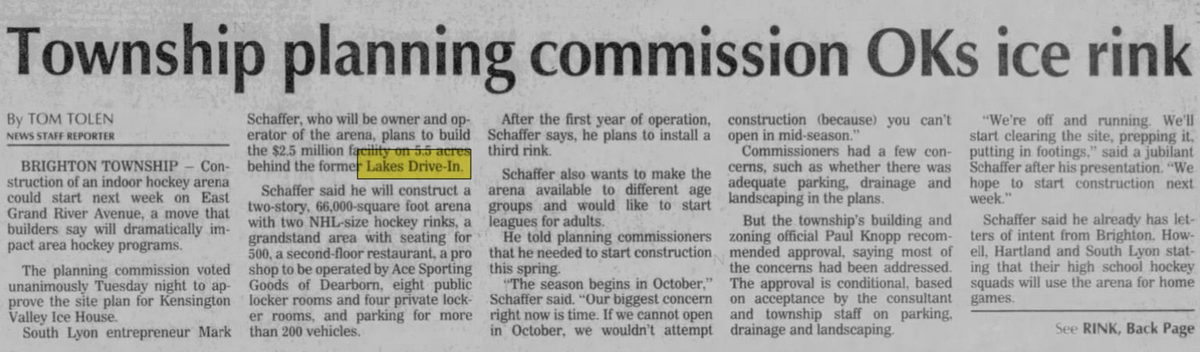 Lakes Drive-In Theatre - Apr 14 1999 Article